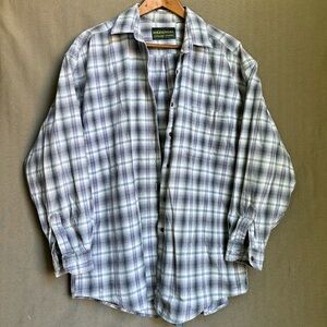 Men's Plaid Button-Down Shirt - Blue and Gray